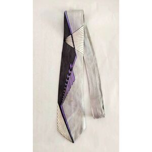 1950s Vintage Purple and Gray Necktie, Rayon, MCM Print